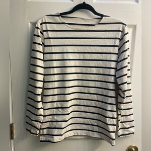 American Apparel White and Navy Striped Long Sleeve Top